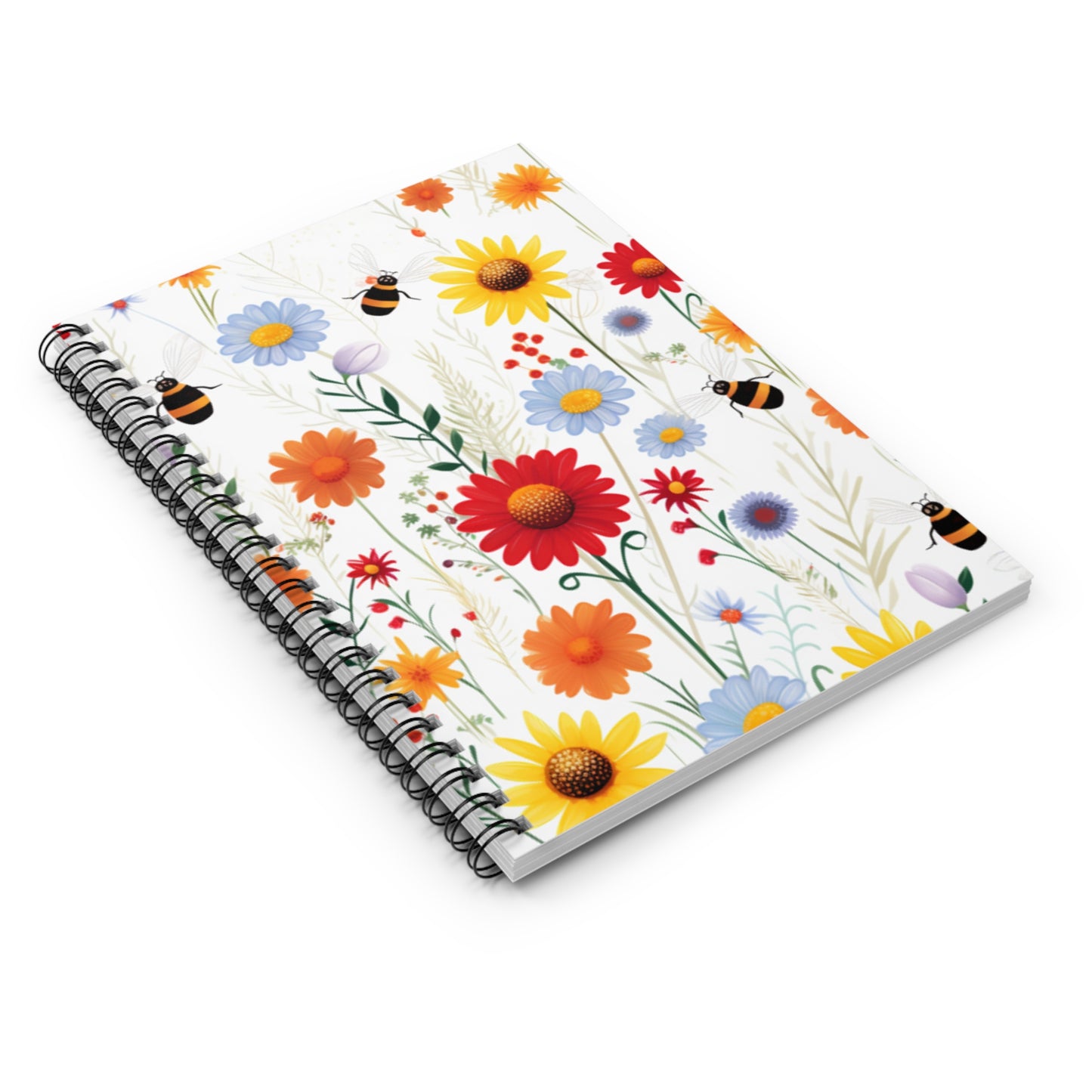 Bumble Bee Flower Spiral Notebook - Ruled Line