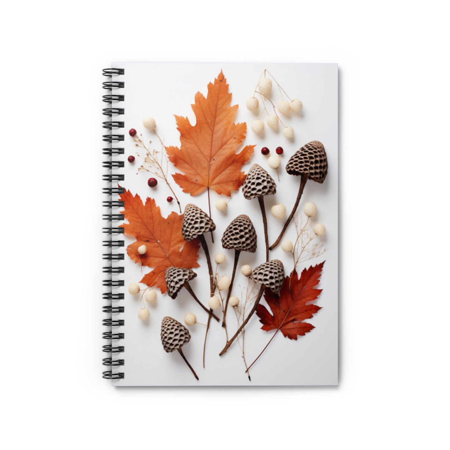 Mushrooms and Fall Leaves Spiral Notebook - Ruled Line