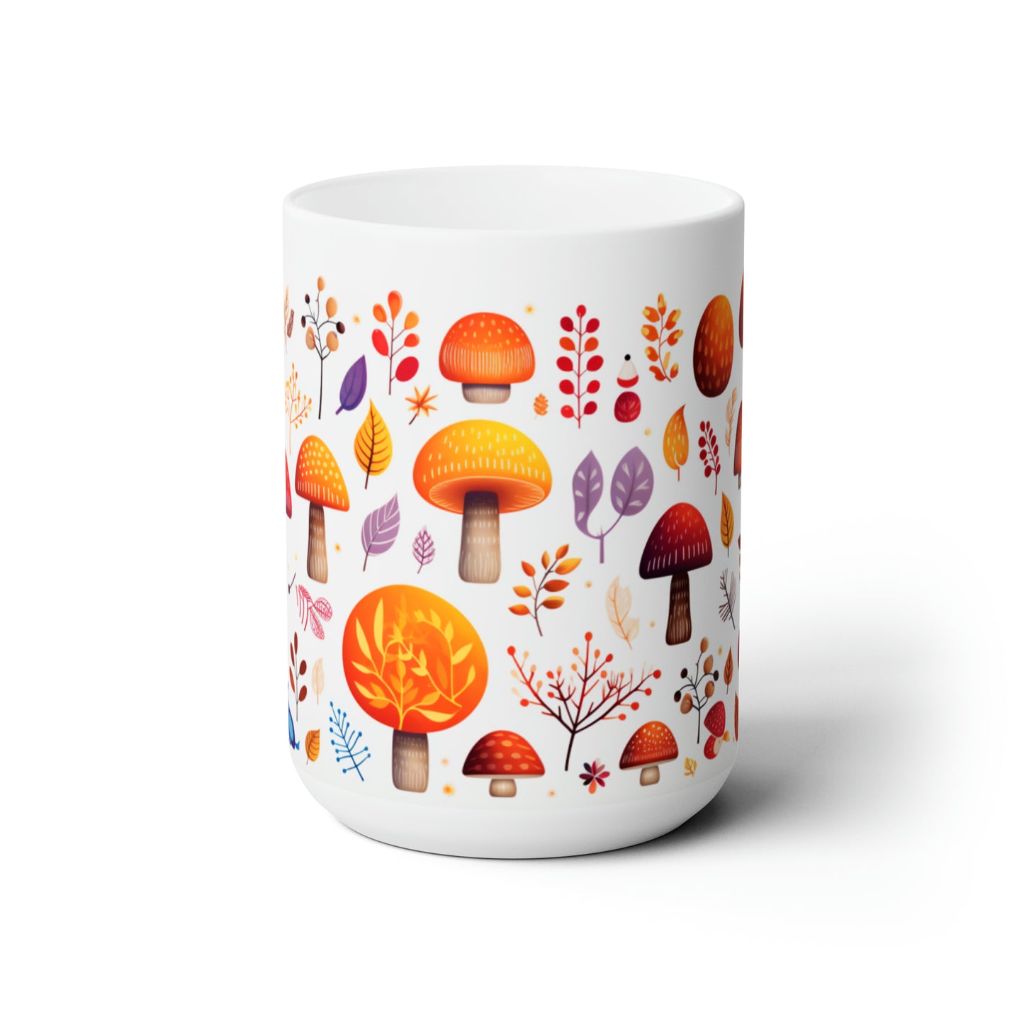 Mushrooms And Fall Leaves Ceramic Mug 15oz