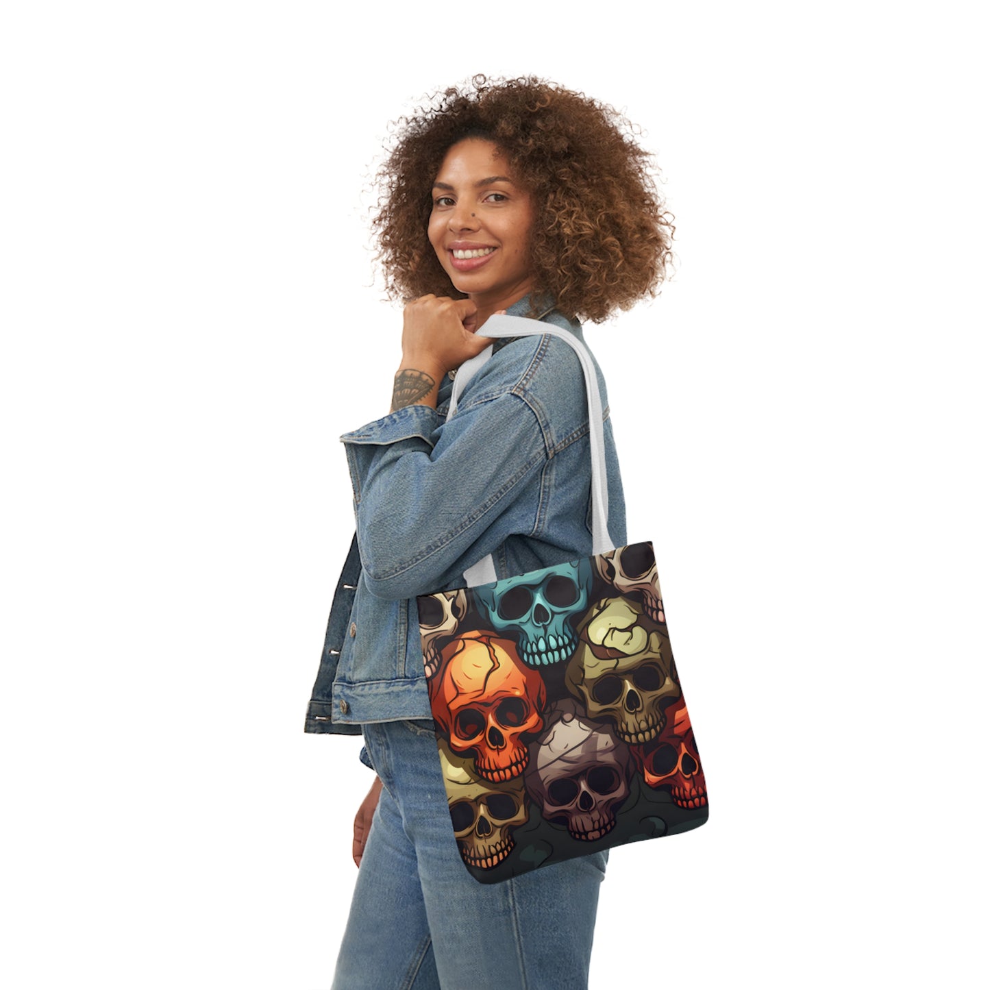 Colorful Skull Polyester Canvas Tote Bag (AOP)