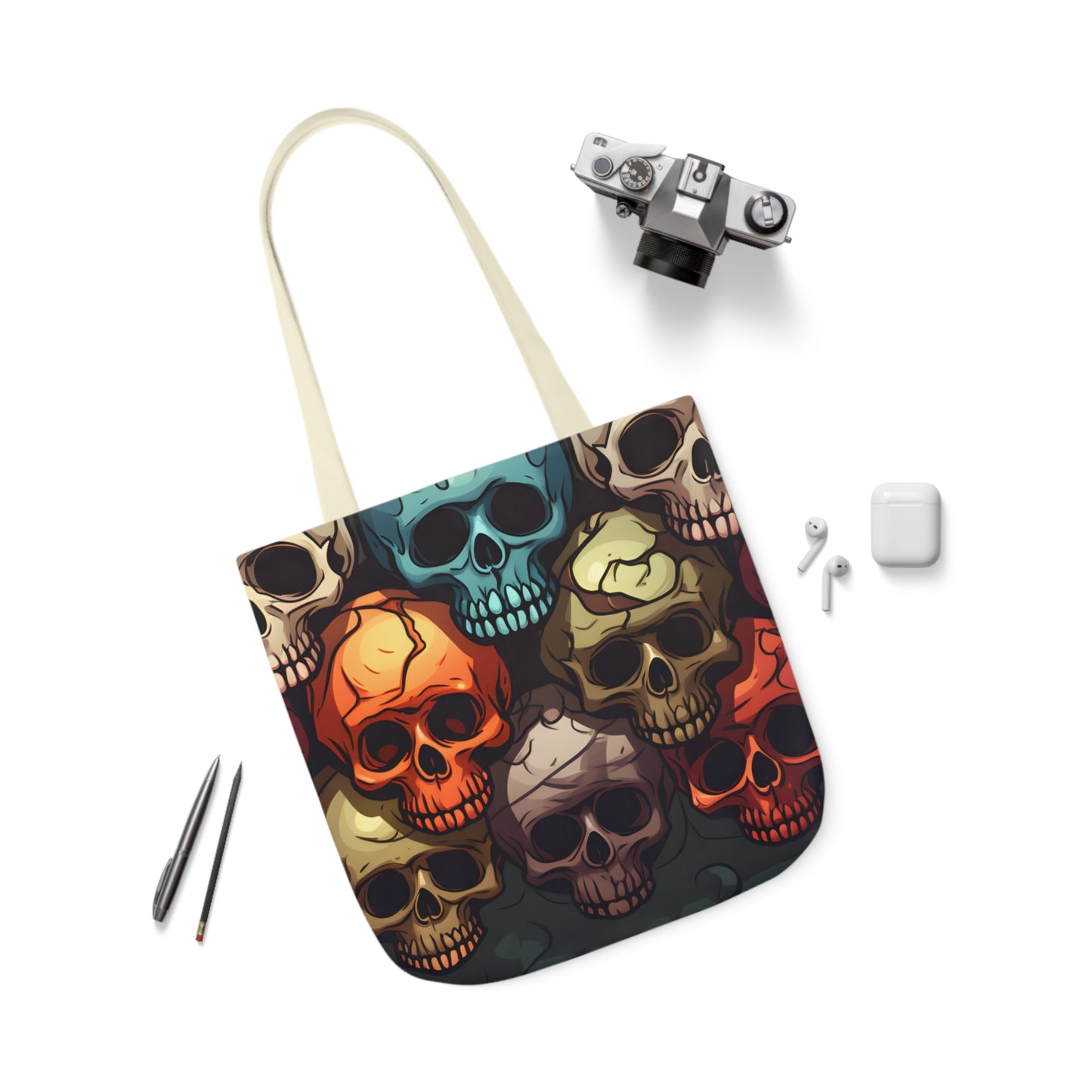 Colorful Skull Polyester Canvas Tote Bag (AOP)
