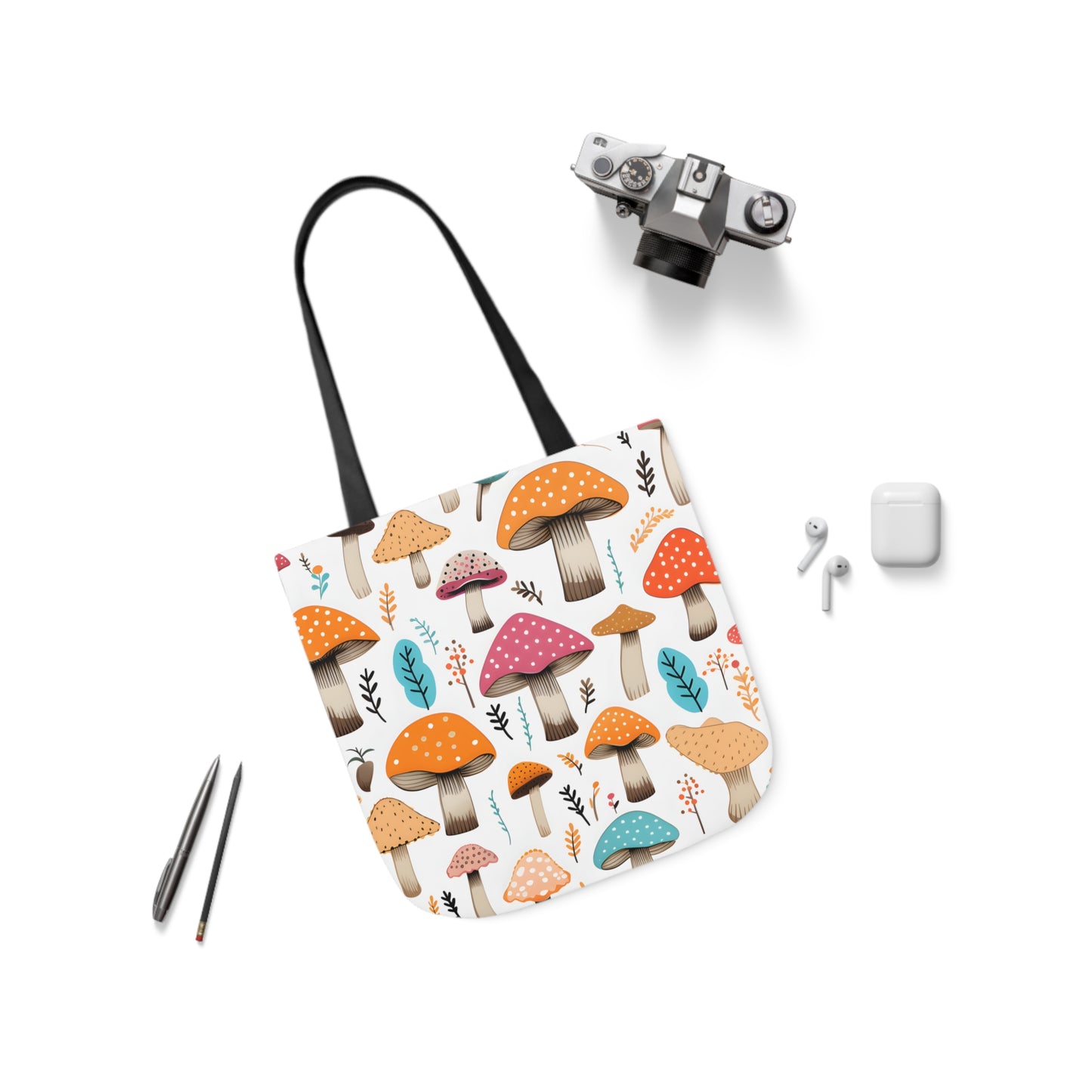 Colorful Mushroom Polyester Canvas Tote Bag (AOP)
