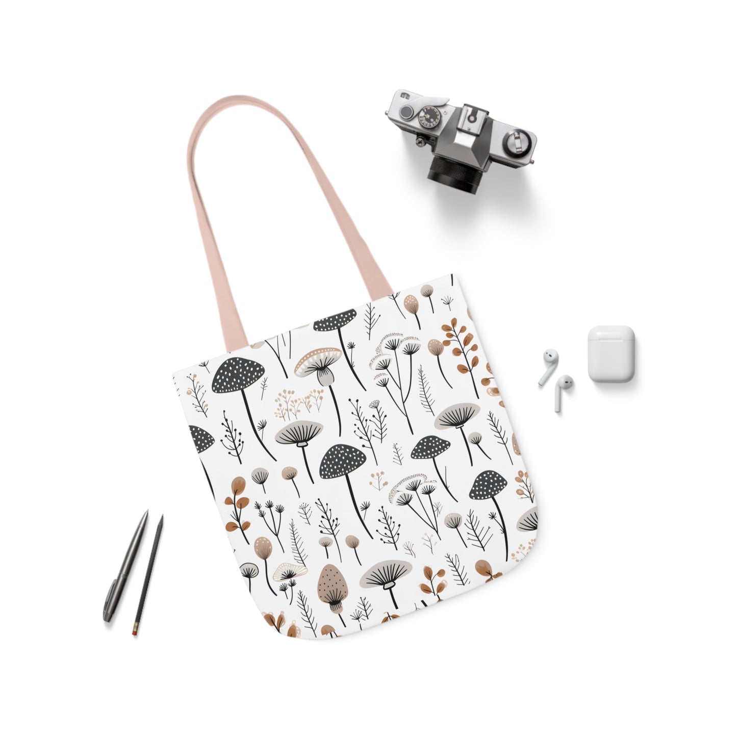 Plants and Mushrooms Polyester Canvas Tote Bag (AOP)
