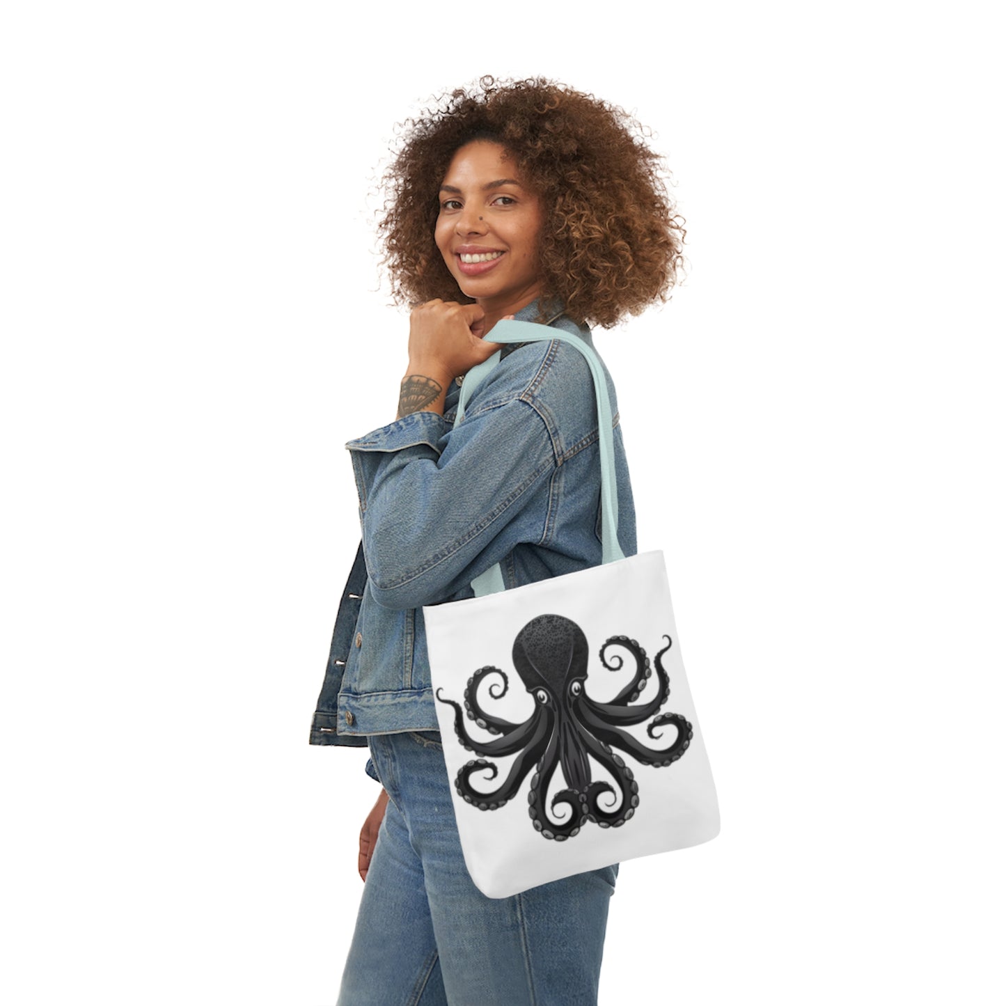 Black Octopus Polyester Canvas Tote Bag (AOP)