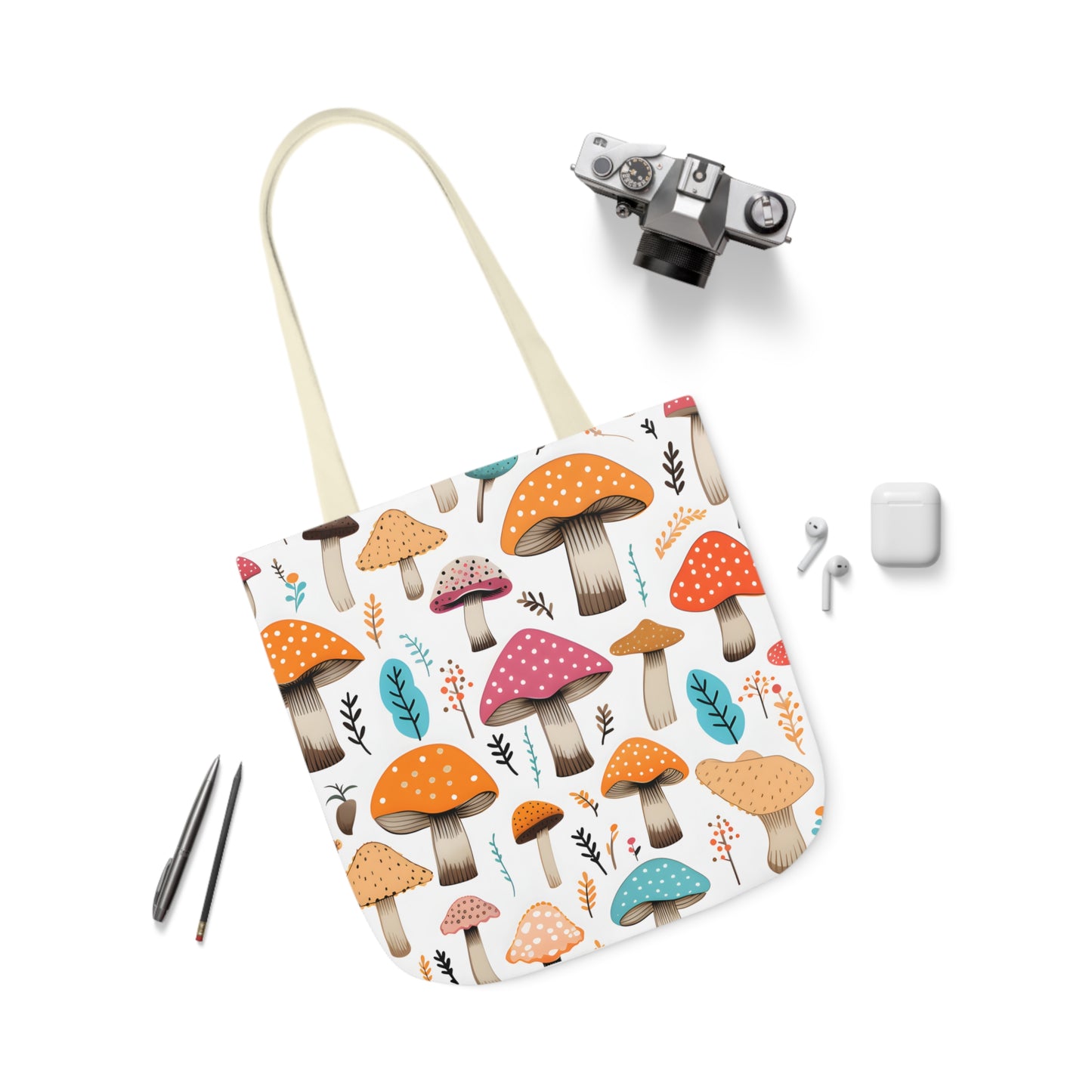 Colorful Mushroom Polyester Canvas Tote Bag (AOP)