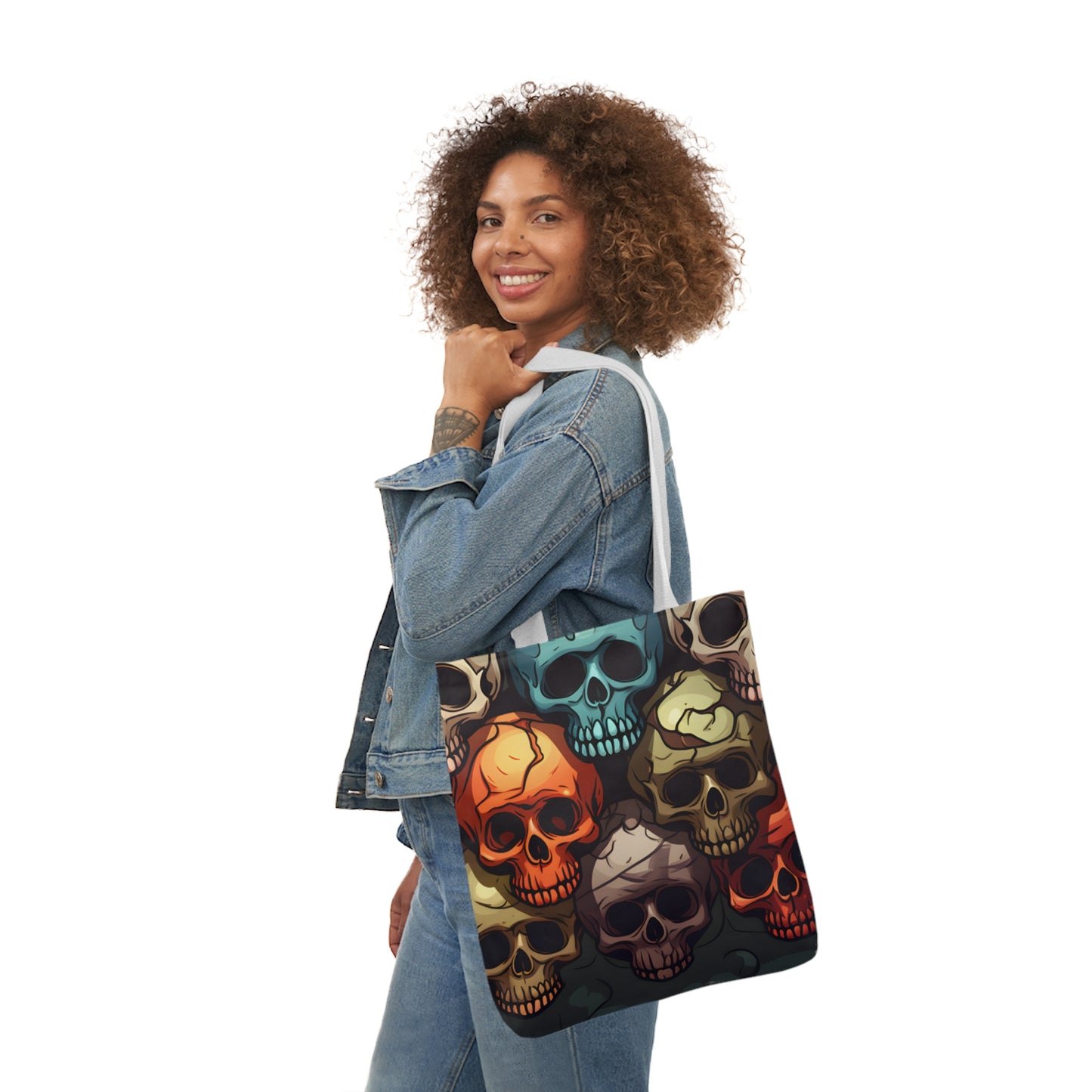 Colorful Skull Polyester Canvas Tote Bag (AOP)