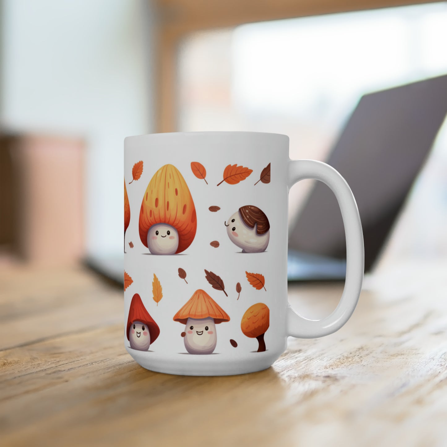 Mushrooms And Fall Leaves Ceramic Mug 15oz