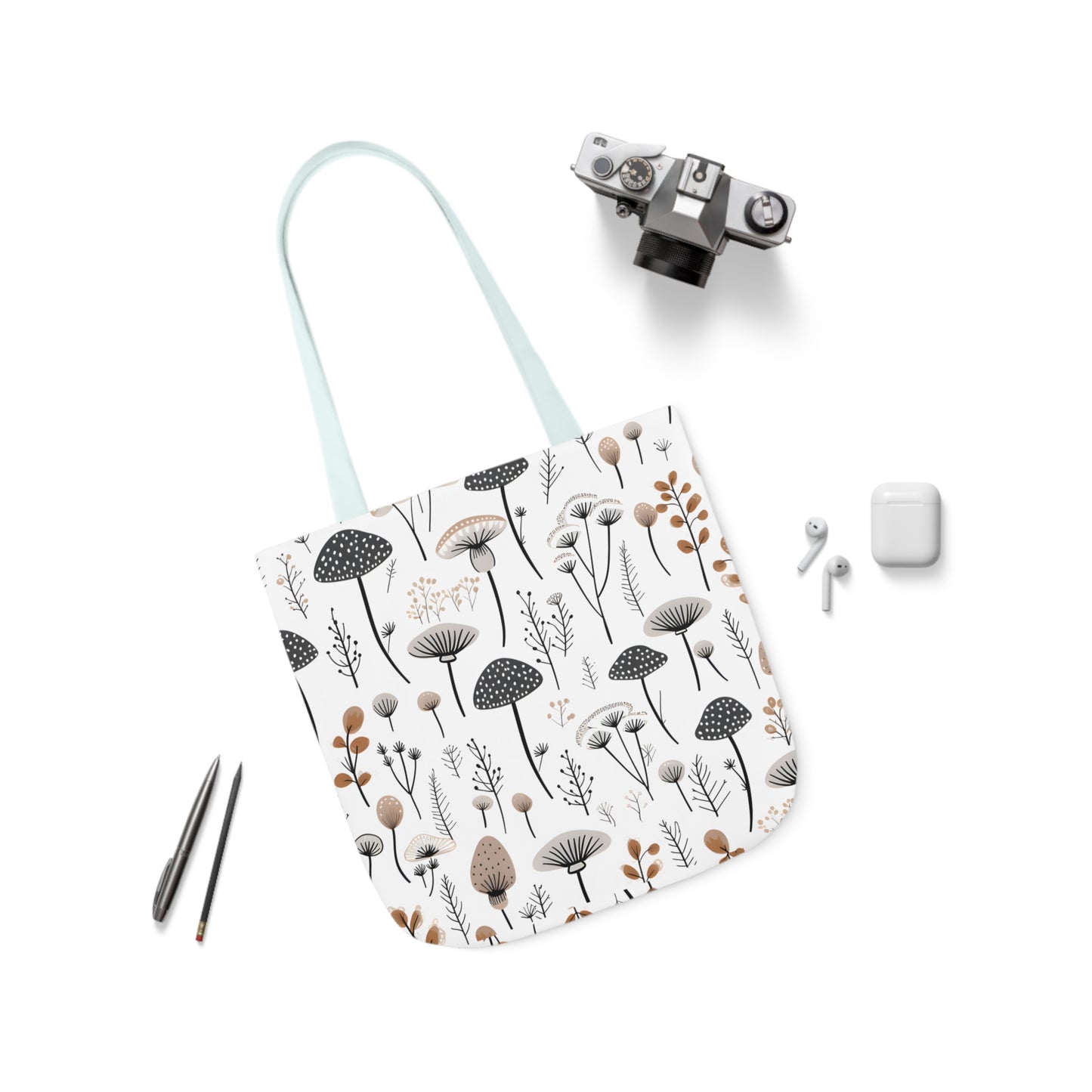 Plants and Mushrooms Polyester Canvas Tote Bag (AOP)