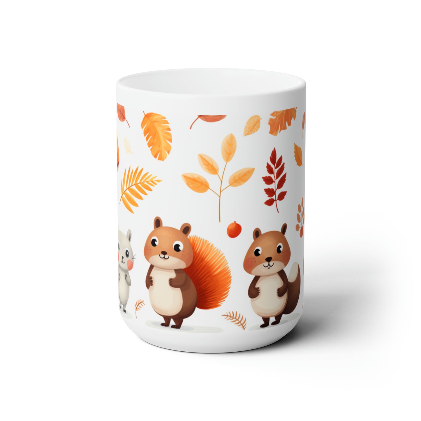 Squirrel and Fall Leaves Ceramic Mug 15oz