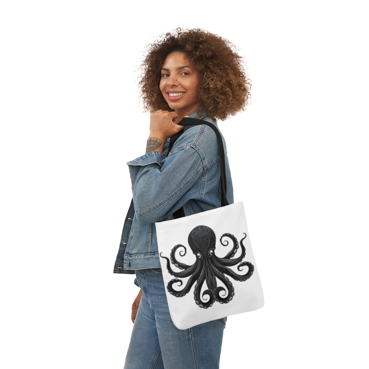Black Octopus Polyester Canvas Tote Bag (AOP)