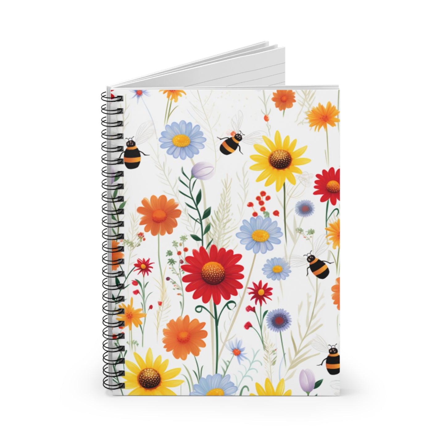 Bumble Bee Flower Spiral Notebook - Ruled Line