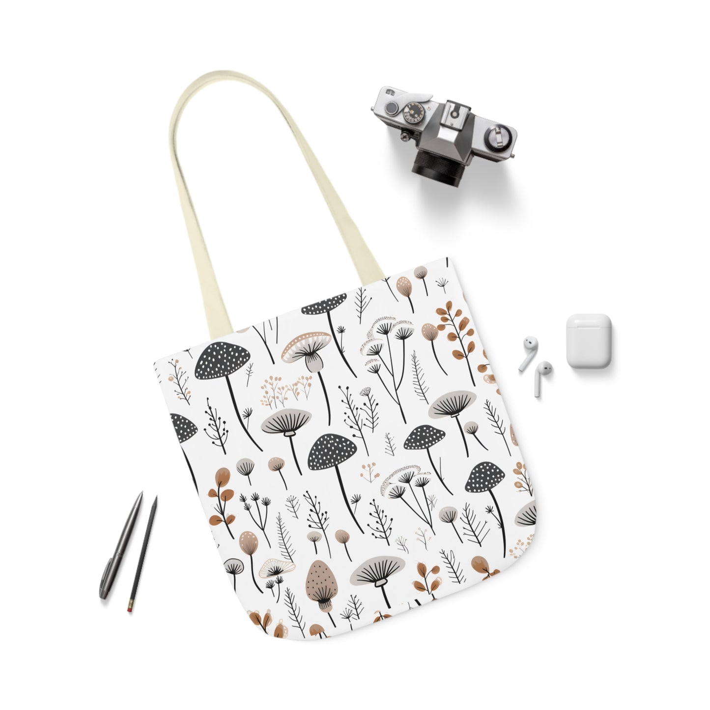 Plants and Mushrooms Polyester Canvas Tote Bag (AOP)