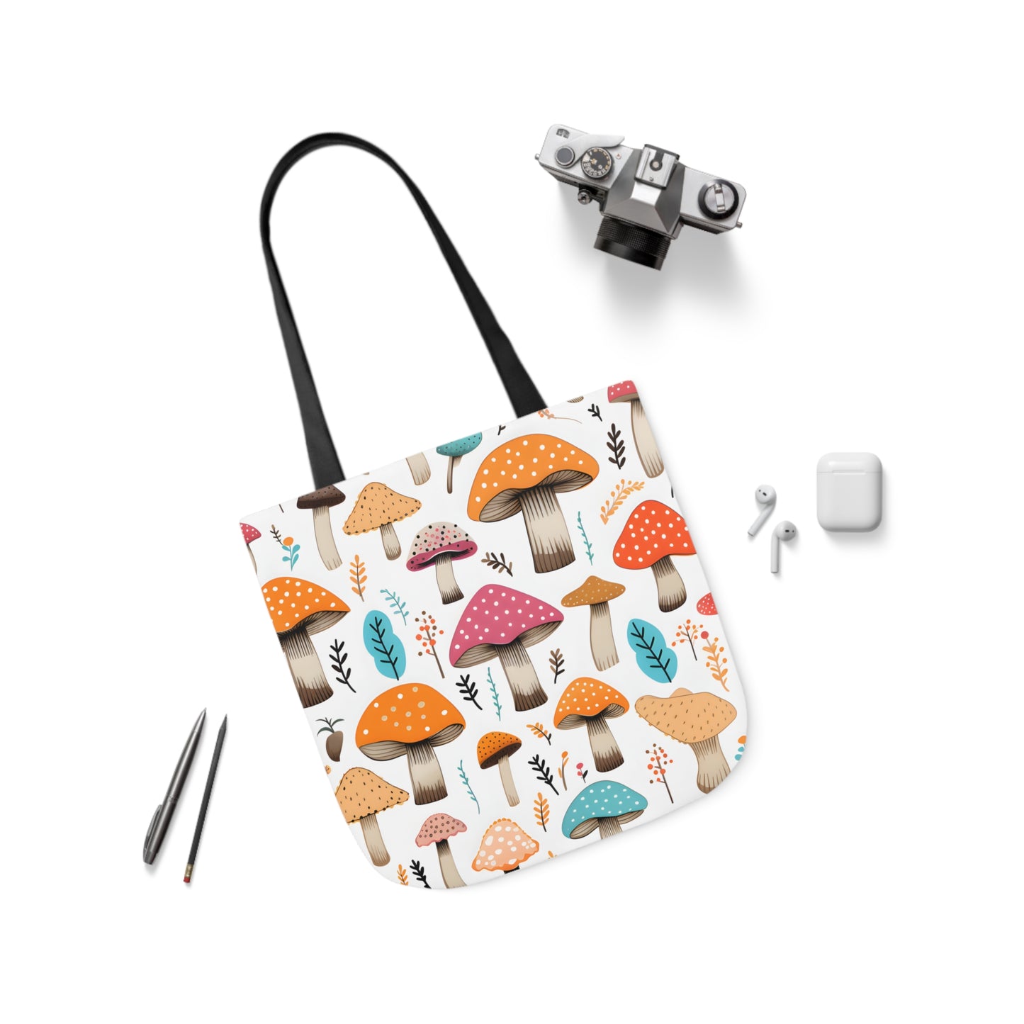 Colorful Mushroom Polyester Canvas Tote Bag (AOP)
