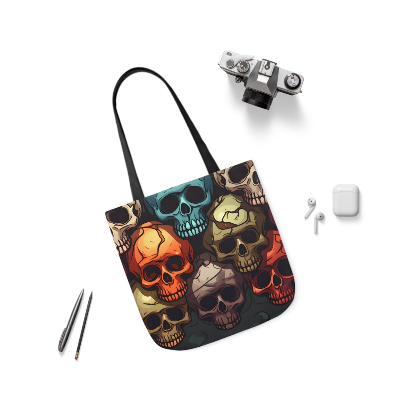 Colorful Skull Polyester Canvas Tote Bag (AOP)