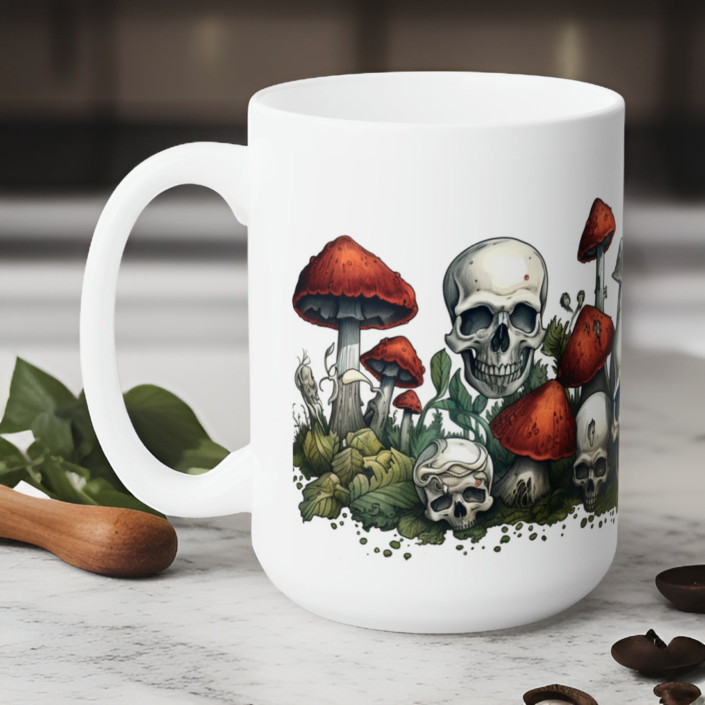 Skulls and Mushrooms Ceramic Mug 15oz