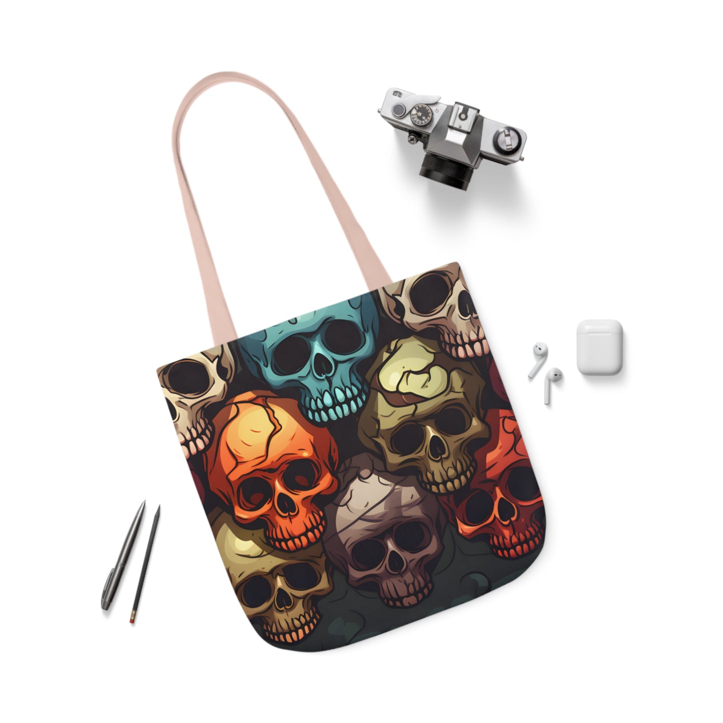 Colorful Skull Polyester Canvas Tote Bag (AOP)