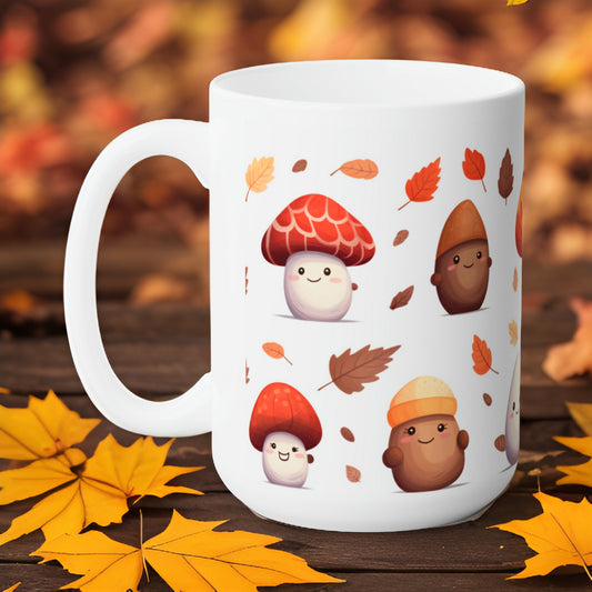 Mushrooms And Fall Leaves Ceramic Mug 15oz