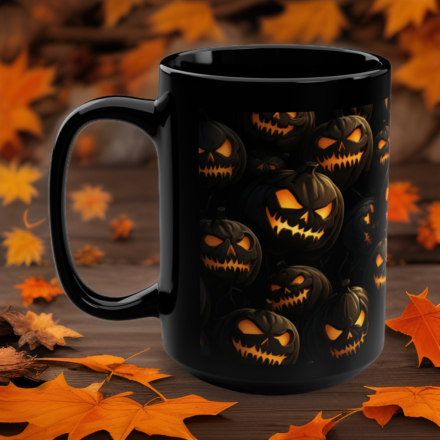 Halloween Pumpkin Black Mug, 15oz