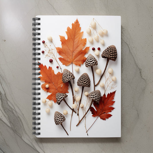Mushrooms and Fall Leaves Spiral Notebook - Ruled Line