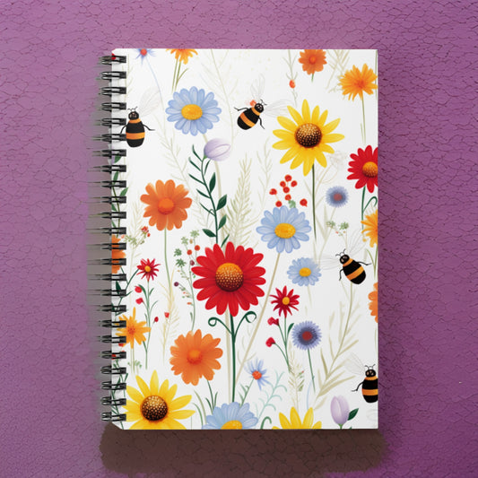Bumble Bee Flower Spiral Notebook - Ruled Line